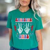 "AMERICAN BABE" Retro Patriotic Skeleton Tee, a Groovy Pick for Free Spirits