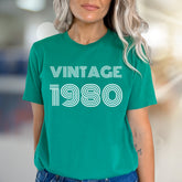 "VINTAGE 1980" Retro Birthday Graphic Tee, a Nostalgic Pick for Enthusiasts