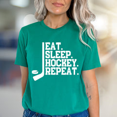"EAT. SLEEP. HOCKEY. REPEAT." Hockey Lover Graphic Tee, a Lifestyle Pick for Sports Fans
