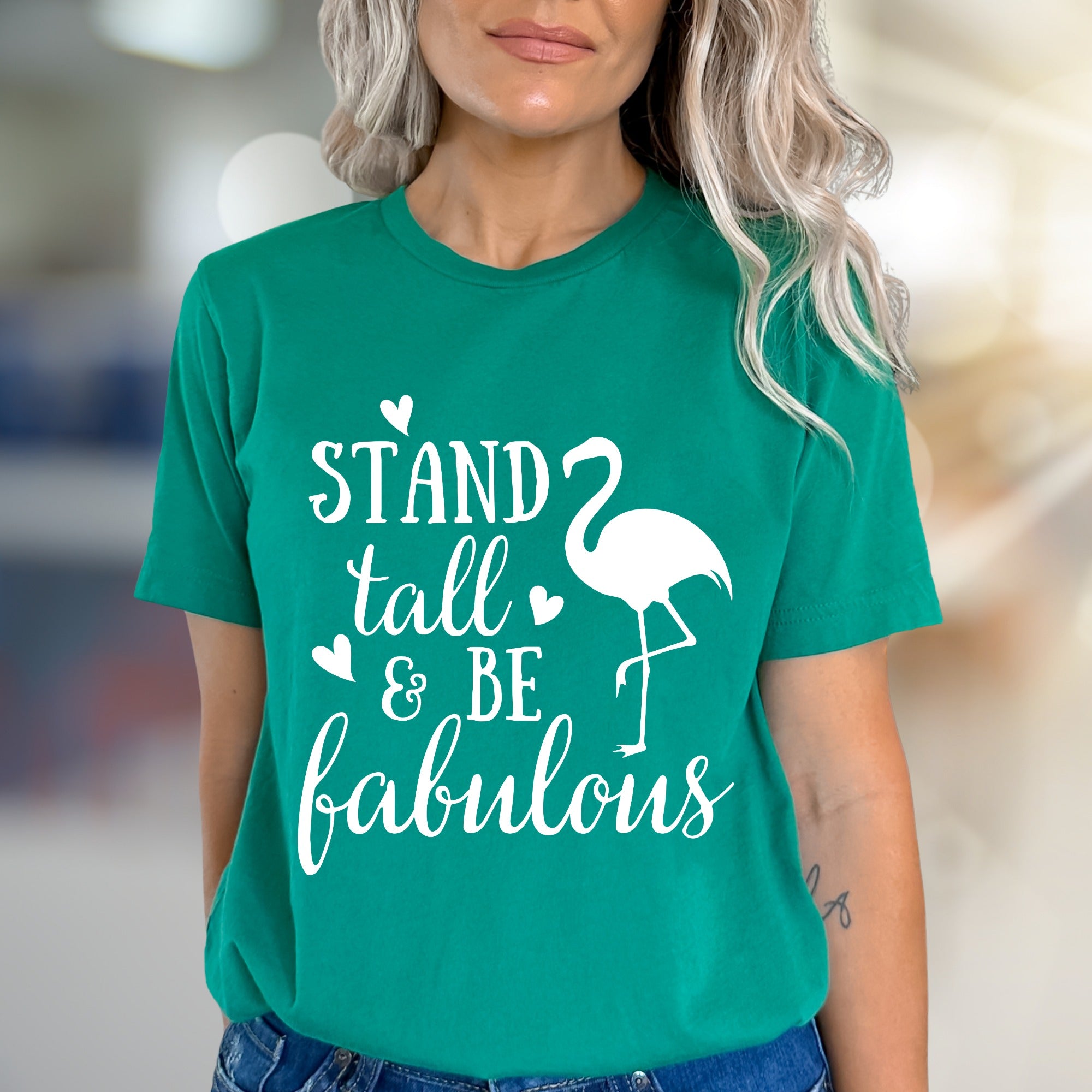 "Stand Tall & Be Fabulous" Flamingo Graphic Tee, a Positive Vibe Pick for Everyday Wear