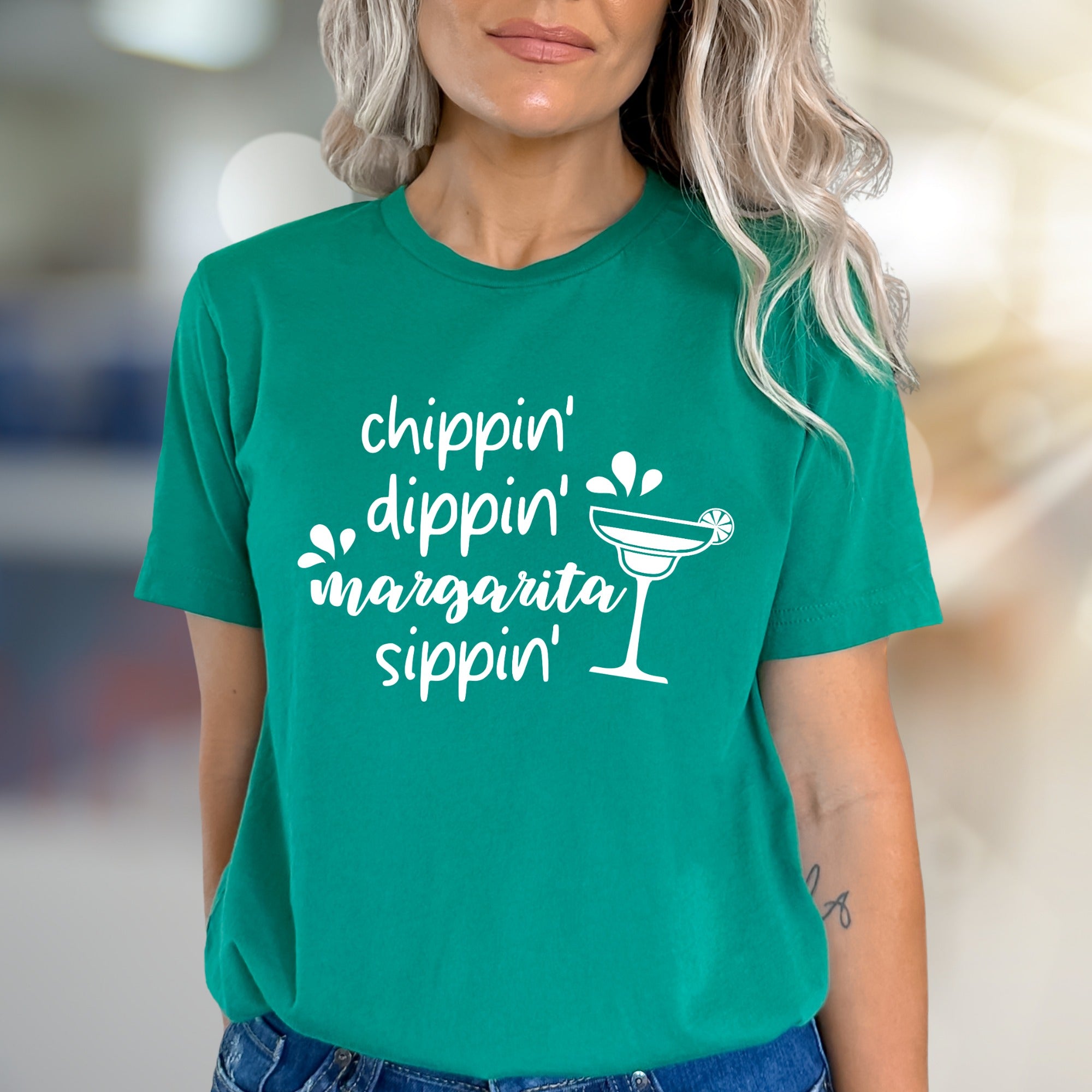 "Chippin' Dippin' Margarita Sippin'" Summer Graphic Tee, a Relaxed Pick for Vacay Lovers