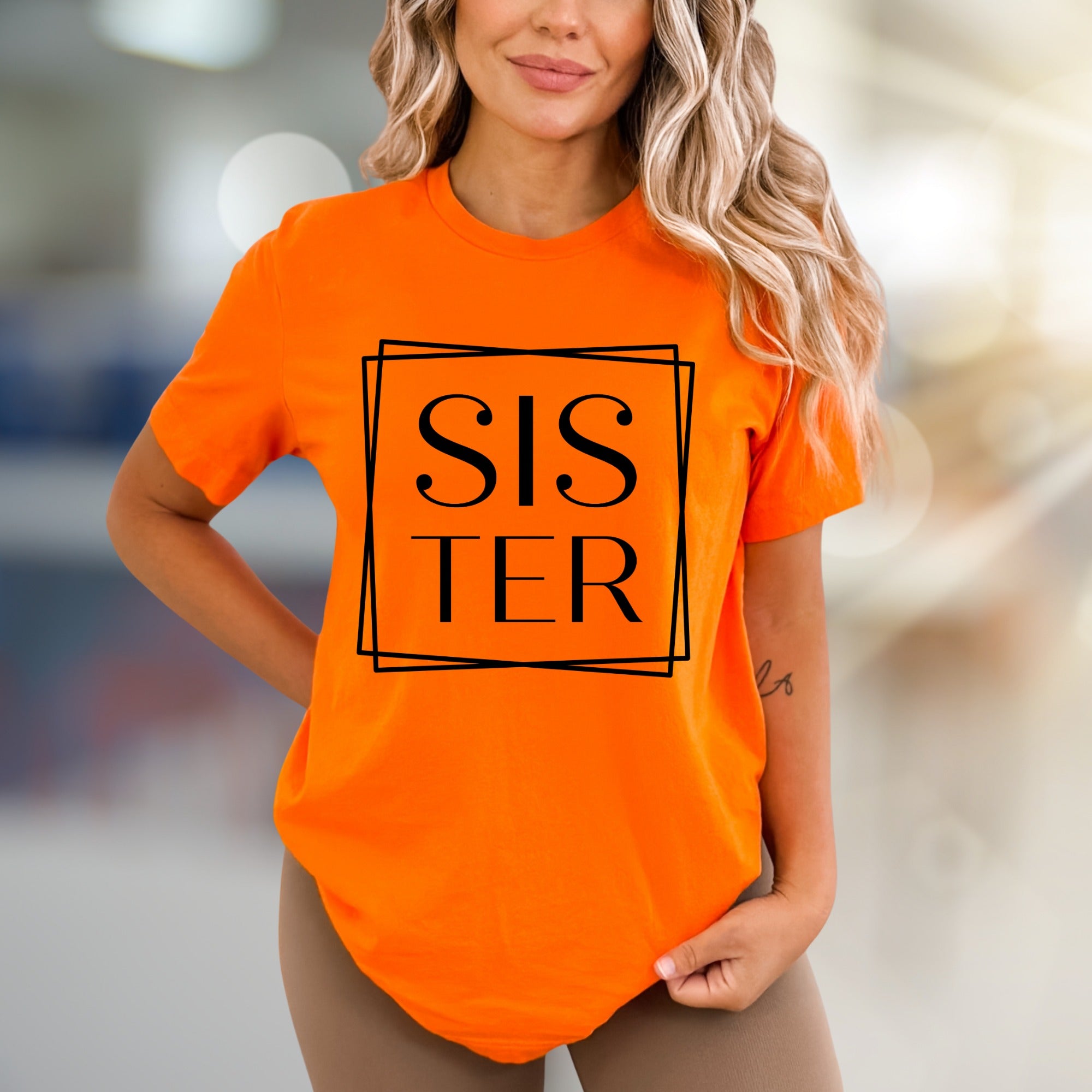 "SISTER" Geometric Graphic Tee, a Modern Family Pick for Loved Ones
