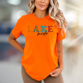 "LAKE mode" Distressed Text Graphic Tee, a Summer Escape Pick for Lake Lovers