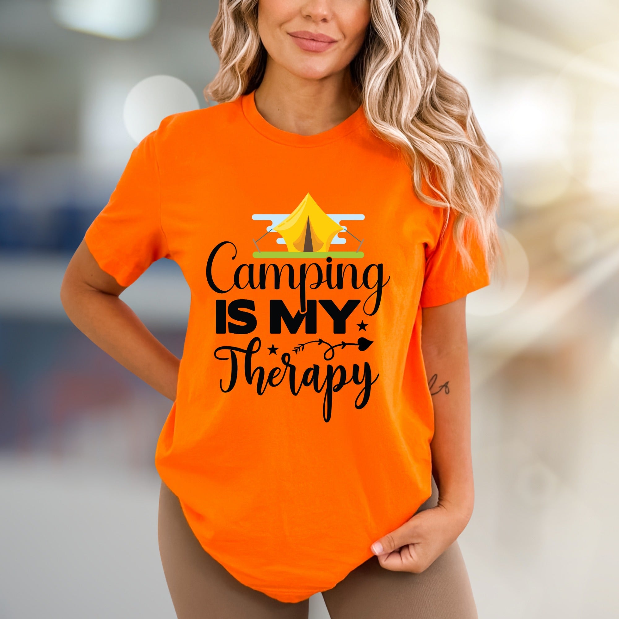 "Camping Is My Therapy" Outdoor Adventure Graphic Tee, a Nature-Lover's Pick for Casual Wear
