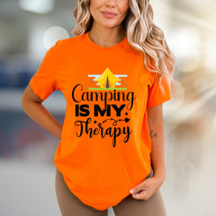 "Camping Is My Therapy" Outdoor Adventure Graphic Tee, a Nature-Lover's Pick for Casual Wear