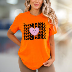 "LOVED MAMA" Retro Wavy Heart Graphic Tee, a Sweet Mother's Day Pick for Her