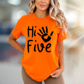 "Hi Five" Handprint Graphic Tee, a Playful Pick for Enthusiasts