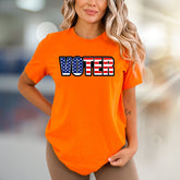 "VOTER" American Flag Graphic Tee, a Patriotic Pick for Engaged Citizens
