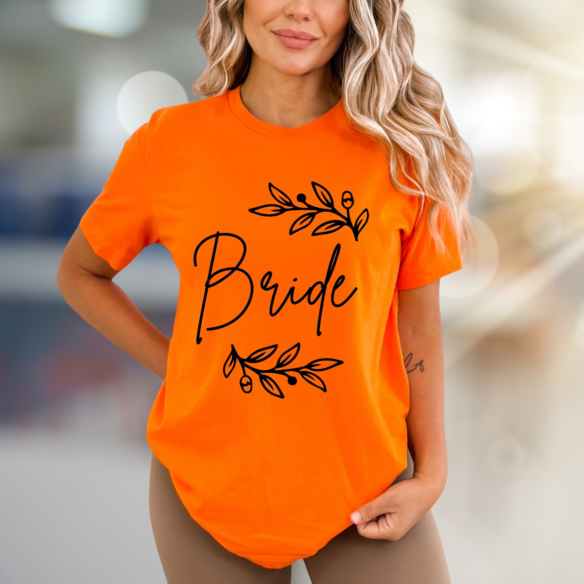 "Bride" Floral Wreath Graphic Tee, a Bridal Party Pick for Engaged Women