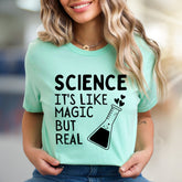 "Science It's Like Magic But Real" Lab Beaker Graphic Tee, a Quirky STEM Pick for Enthusiasts