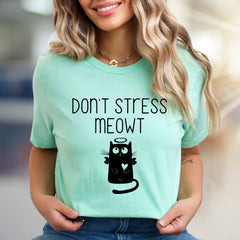"Don't Stress Meowt" Angel Cat Graphic Tee, a Whimsical Pick for Cat Lovers