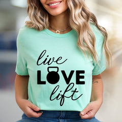 "Live Love Lift" Fitness Graphic Tee, a Gym Life Pick for Strength Enthusiasts