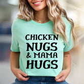 "Chicken Nugs & Mama Hugs" Whimsical Mom Life Graphic Tee, a Comfort-First Choice for Everyday