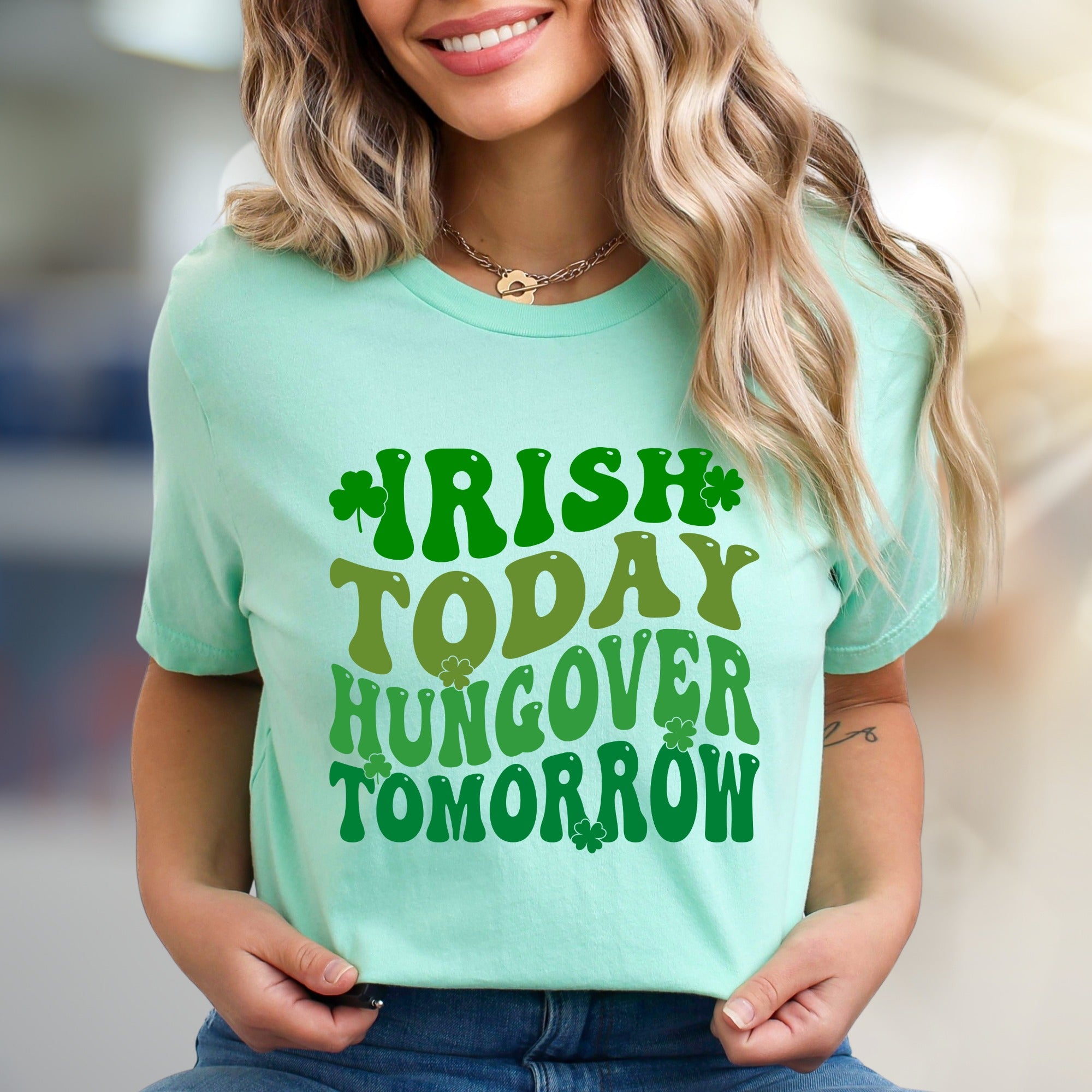 "Irish Today Hungover Tomorrow" Retro Fun Graphic Tee for St. Patrick's Day Cheer