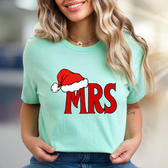 "MRS" Christmas Santa Hat Graphic Tee, a Festive Couple's Pick for Her