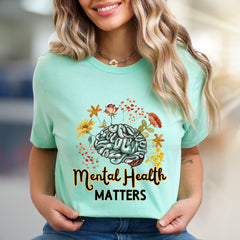 "Mental Health Matters" Floral Brain Graphic Tee, a Wellness Pick for Advocates