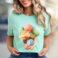 Hugging Yarn Balls Graphic Tee, A Crafty Pick for Makers