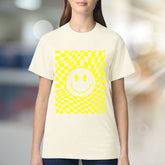 Warped Checkerboard Smiley Graphic Tee, A Retro-Inspired Pick for Free Spirits