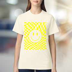Warped Checkerboard Smiley Graphic Tee, A Retro-Inspired Pick for Free Spirits