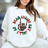 "Dead Inside But Jolly" Spooky Christmas Graphic Sweatshirt, a Humorous Holiday Pick for Rebels
