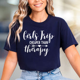 "Girls Trip Cheaper Than Therapy" Fun Graphic Tee, a Vacation Humor Pick for Friends
