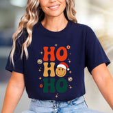 "HO HO HO" Retro Smiley Graphic Tee, a Festive Holiday Pick for Merrymakers