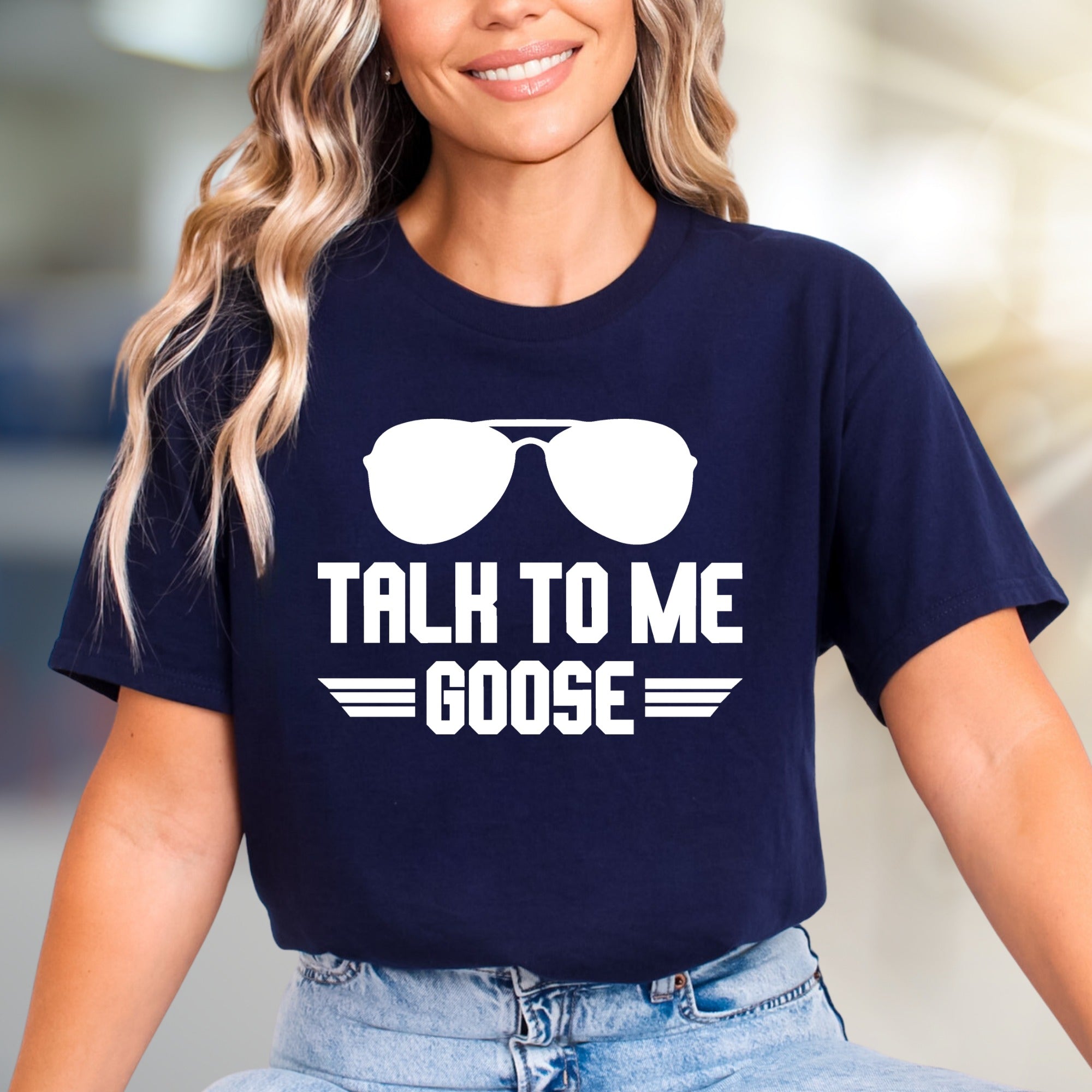 "TALK TO ME GOOSE" Aviator Graphic Tee, a Maverick Fan Pick for Film Lovers