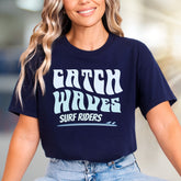 "Catch Waves Surf Riders" Retro Graphic Tee, a Beachy Pick for Ocean Lovers