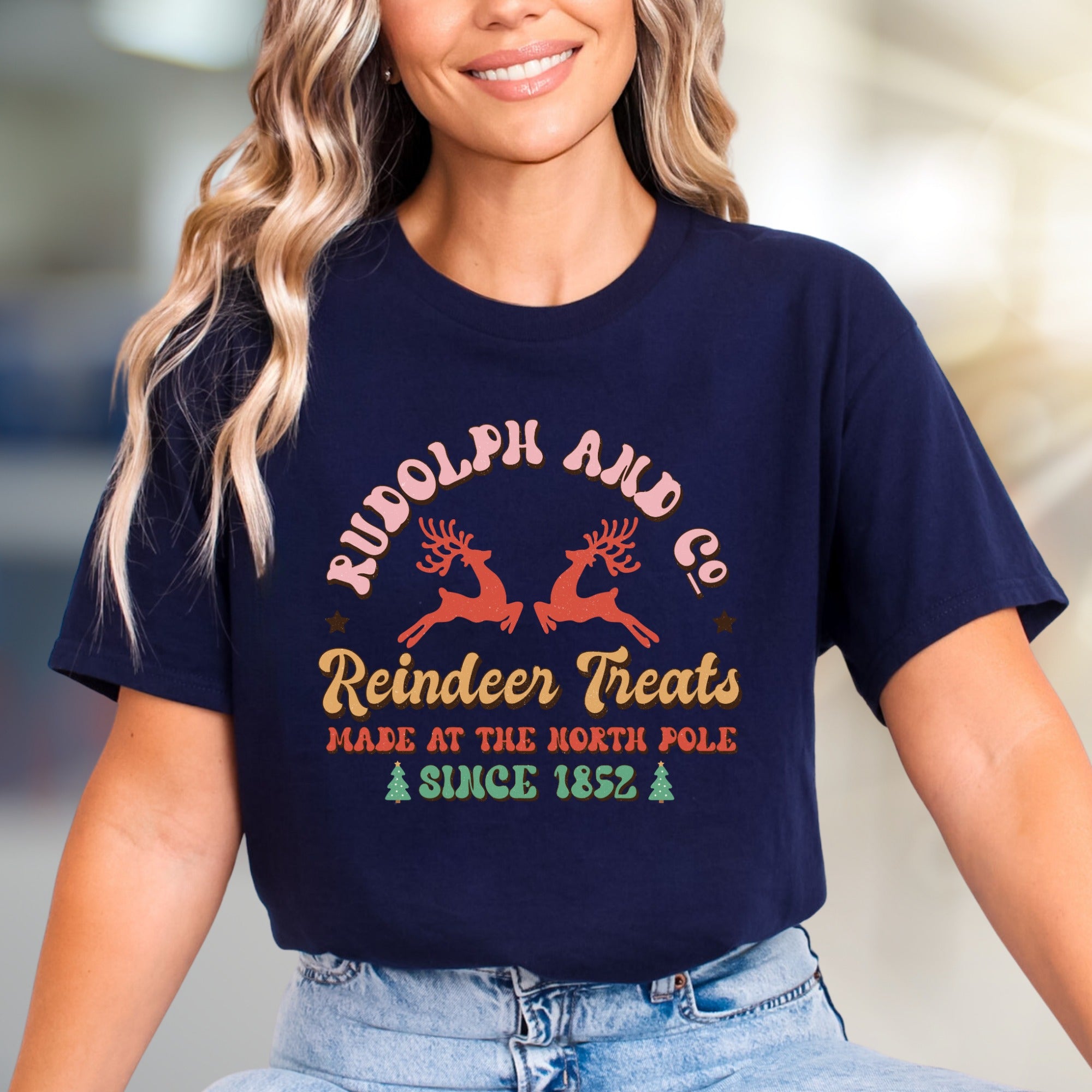 "Rudolph And Co." Reindeer Treats Graphic Tee, a Whimsical Holiday Pick for Enthusiasts