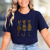 Abstract Cat Trio Art Graphic Tee, A Bohemian Chic Pick for Feline Lovers