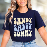"Sandy Salty Sunny" Retro Summer Graphic Tee, a Beach Lover's Relaxed Pick