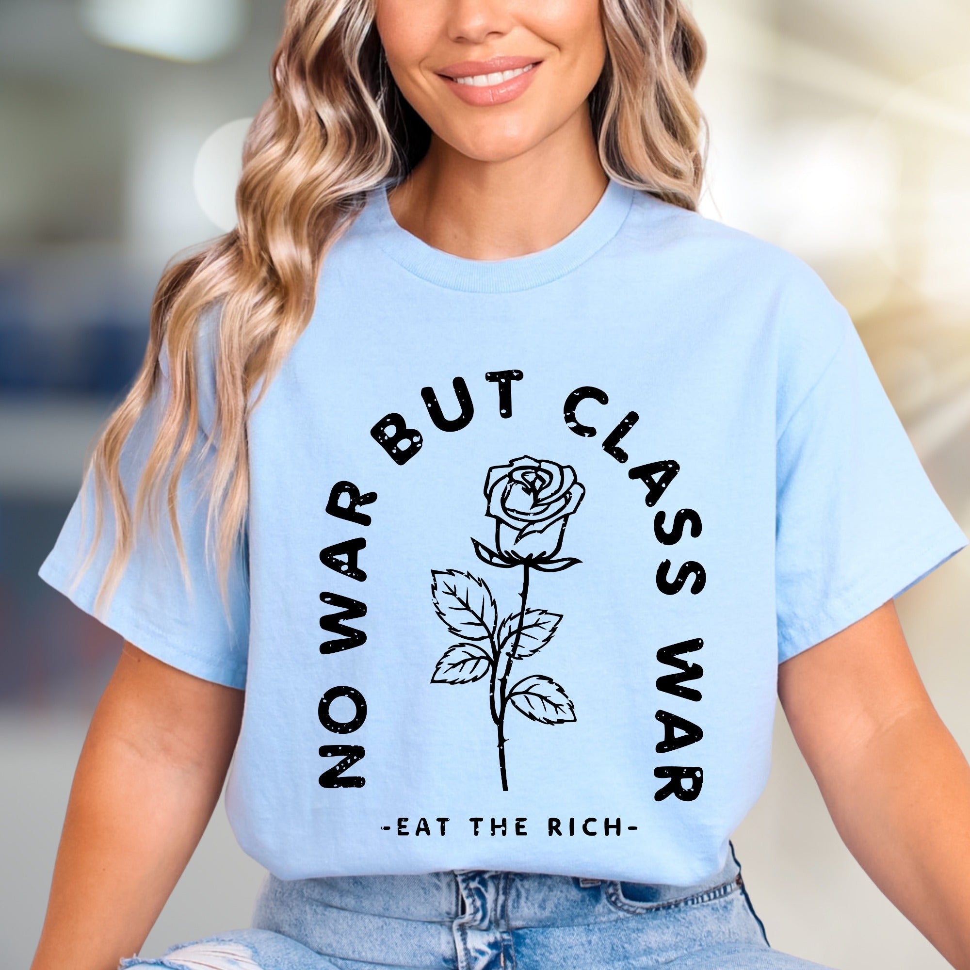 "NO WAR BUT CLASS WAR" Rose Graphic Tee, a Statement Pick for Activists