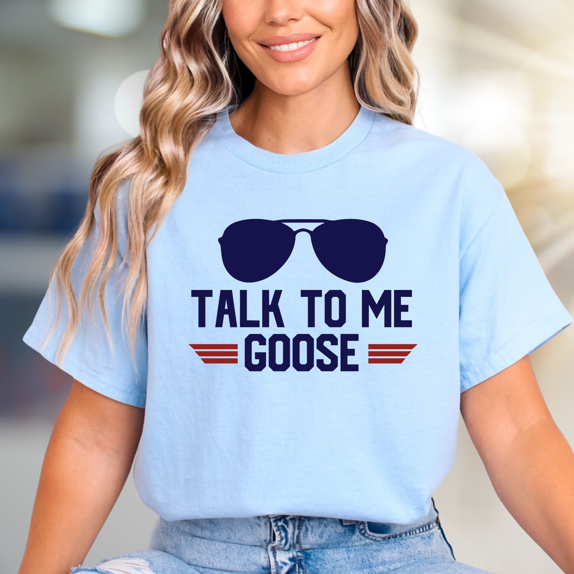 "Talk To Me Goose" Aviator Graphic Tee, a Maverick Fan Pick for Movie Lovers