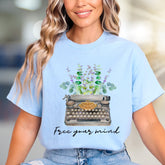"Free Your Mind" Typewriter Floral Graphic Tee, a Creative Expression Unisex Tee