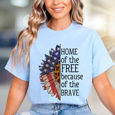 "HOME of the FREE because of the BRAVE" Patriotic Sunflower Graphic Tee, a Bold Statement for Patriots