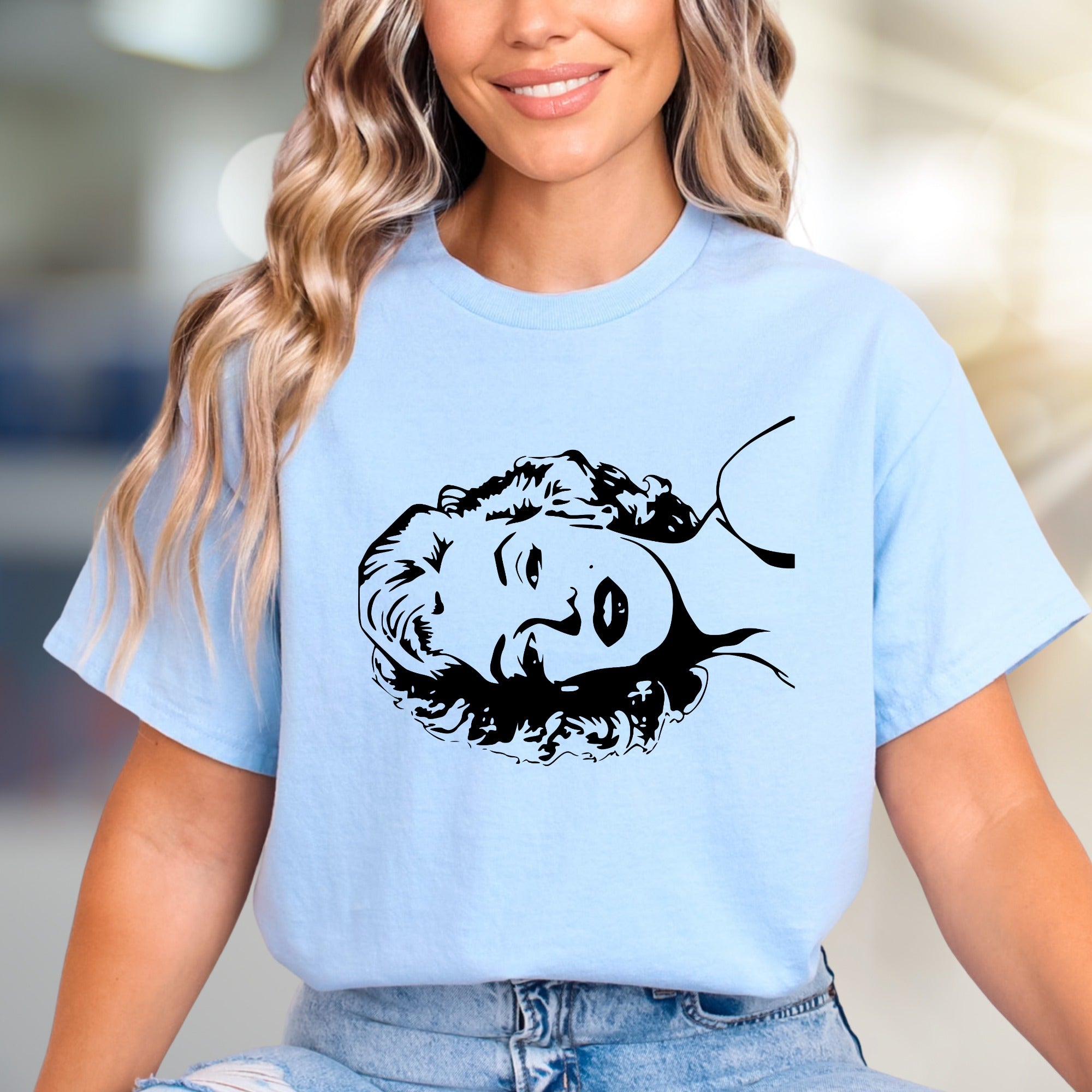 Classic Bust White on Black Graphic Tee, Artistic Statement Piece