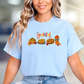 "Grateful" Autumn Feast Graphic Tee, a Cozy Fall Pick for Foodies