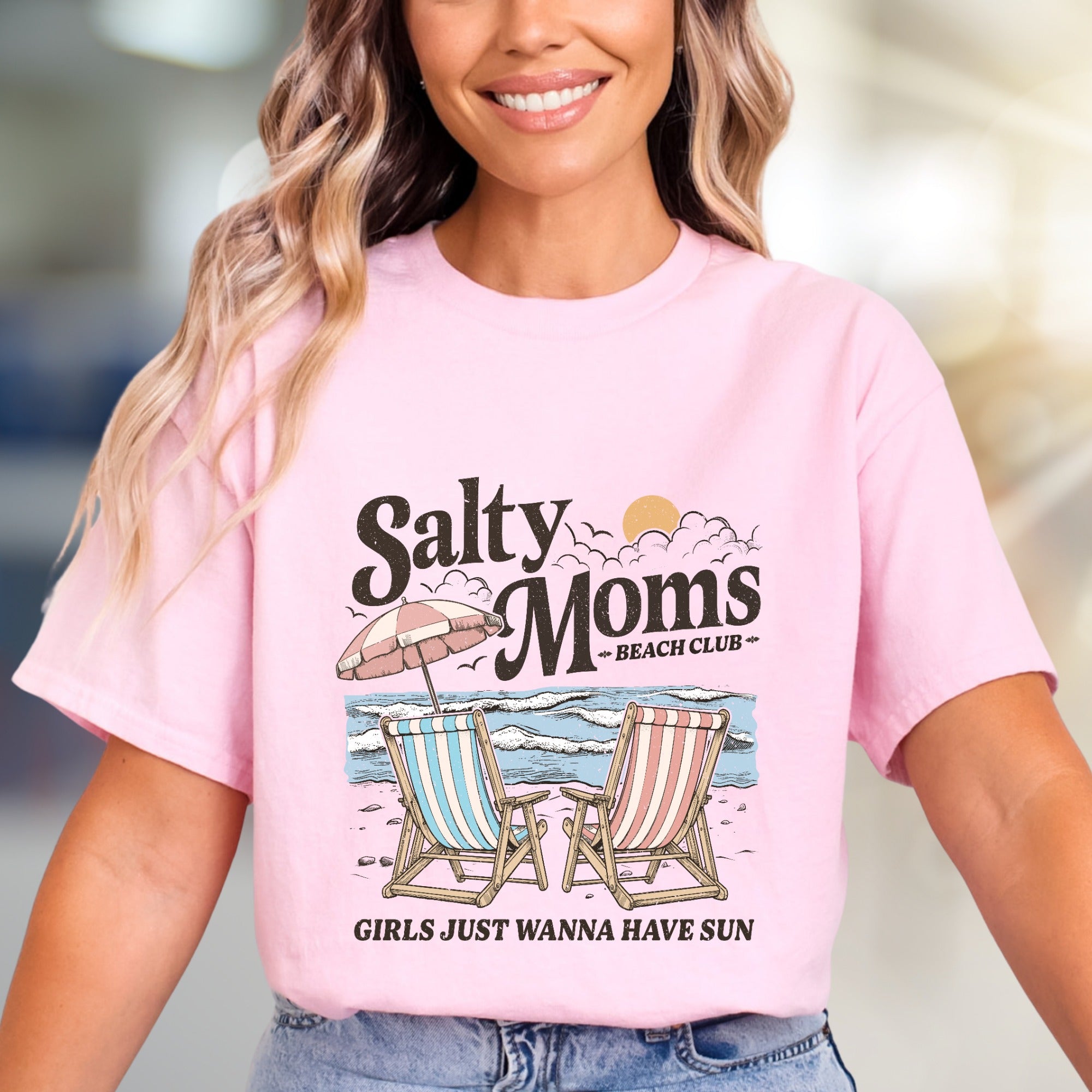 "Salty Moms Beach Club" Retro Graphic Tee, a Summer Niche Pick for Vacation Lovers