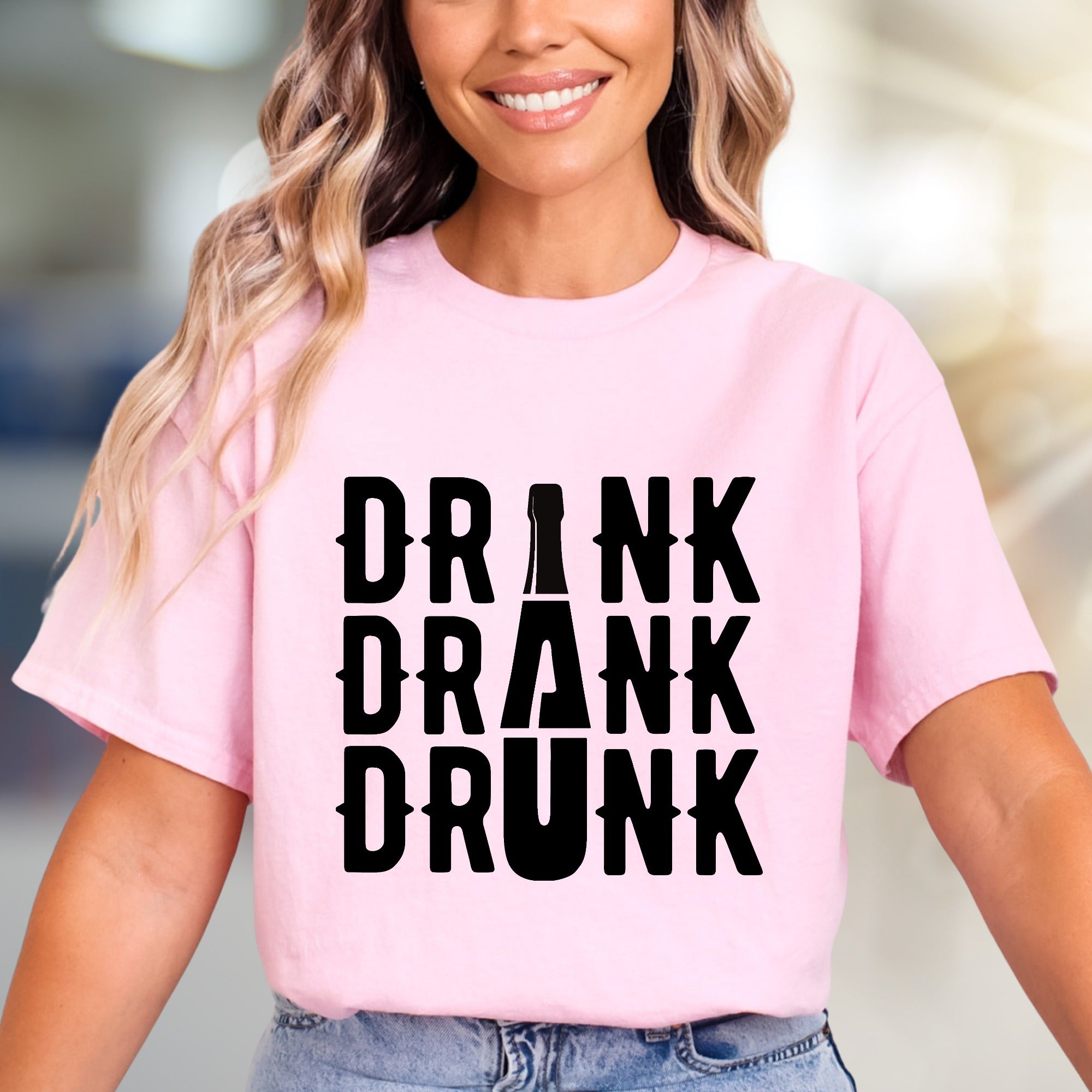"DRINK DRANK DRUNK" Bar Night Graphic Tee, a Funny Party Pick for Revelers