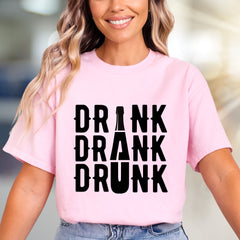 "DRINK DRANK DRUNK" Bar Night Graphic Tee, a Funny Party Pick for Revelers