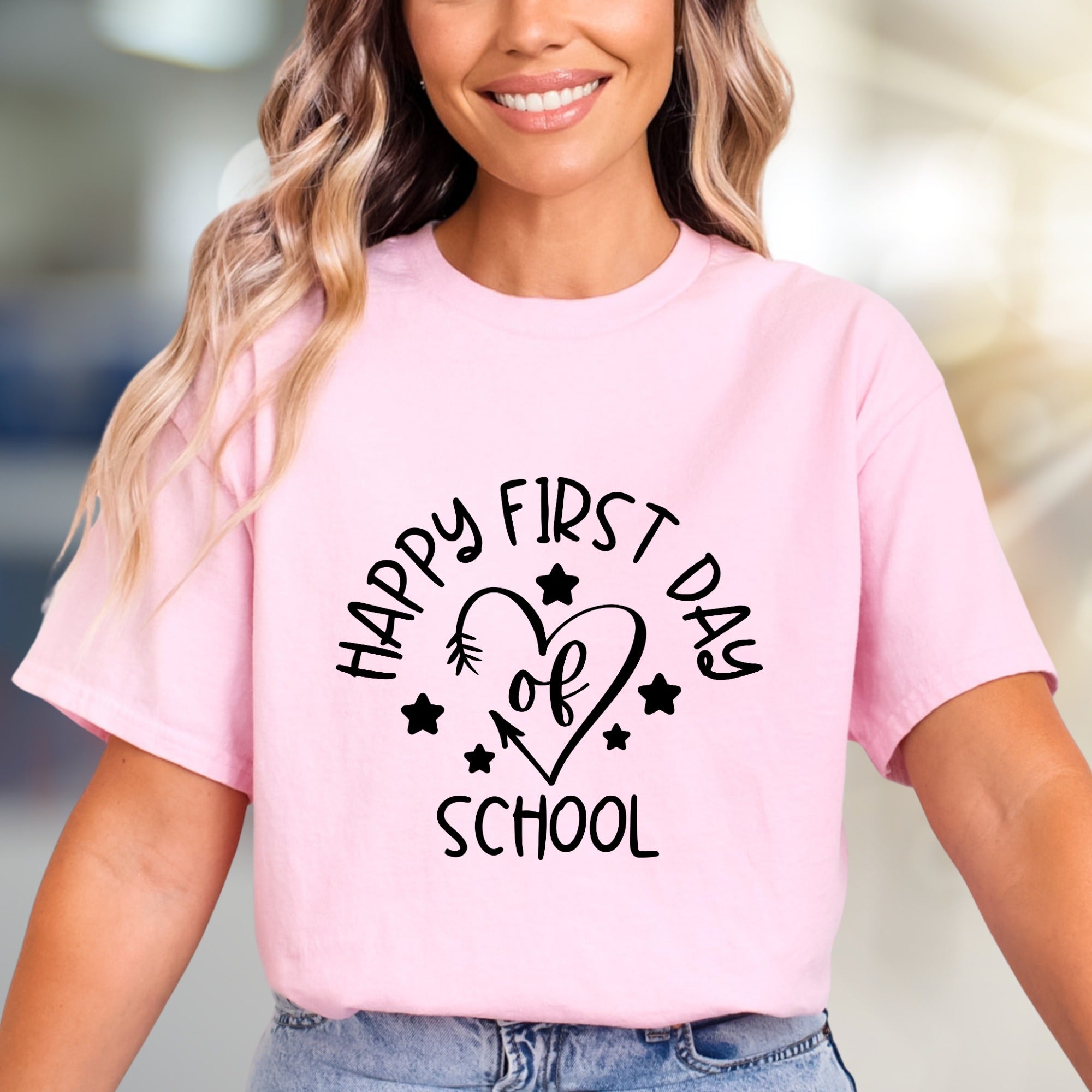 "Happy First Day of School" Heart Graphic Tee, a Back-to-School Pick for Educators & Parents