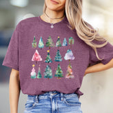 Winter Forest Watercolor Trees Graphic Tee, A Festive Casual Pick for Holiday Lovers