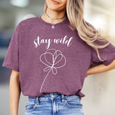 "Stay Wild" Minimalist Flower Graphic Tee, a Boho Chic Pick for Free Spirits