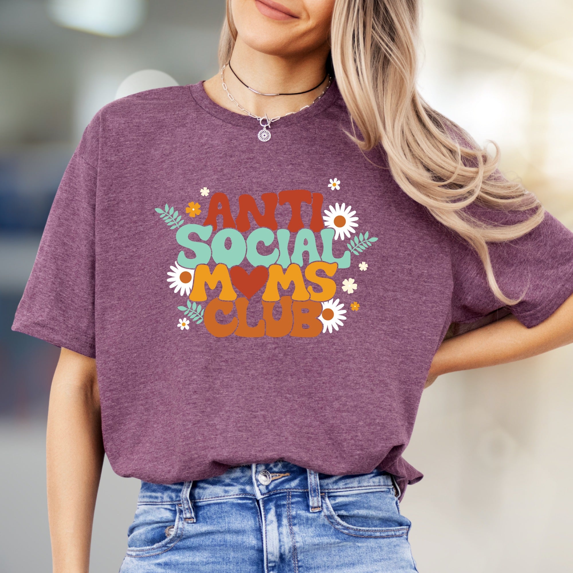 "Anti Social Moms Club" Retro Floral Graphic Tee, a Witty Pick for Modern Mamas