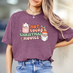 "Hot Cocoa & Christmas Movies" Retro Graphic Tee, a Festive Comfort Pick for Holiday Enthusiasts