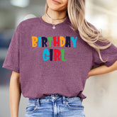 "BIRTHDAY GIRL" Bold Rainbow Graphic Tee, a Celebration Pick for Her Special Day