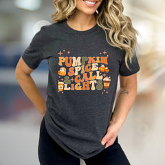"Pumpkin Spice & Call Lights" Retro Fall Graphic Tee, a Seasonal Comfort Pick for Autumn Lovers