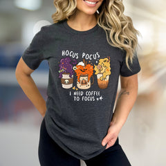 "Hocus Pocus I Need Coffee to Focus" Halloween Coffee Graphic Tee, a Spooky Funny Pick for Caffeine Lovers