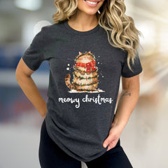 "Meowy Christmas" Cute Cat Graphic Tee, a Festive Pet Lover's Pick for the Holidays