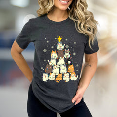 Charming Cat Christmas Tree Graphic Tee, A Cozy Holiday Pick for Pet Lovers